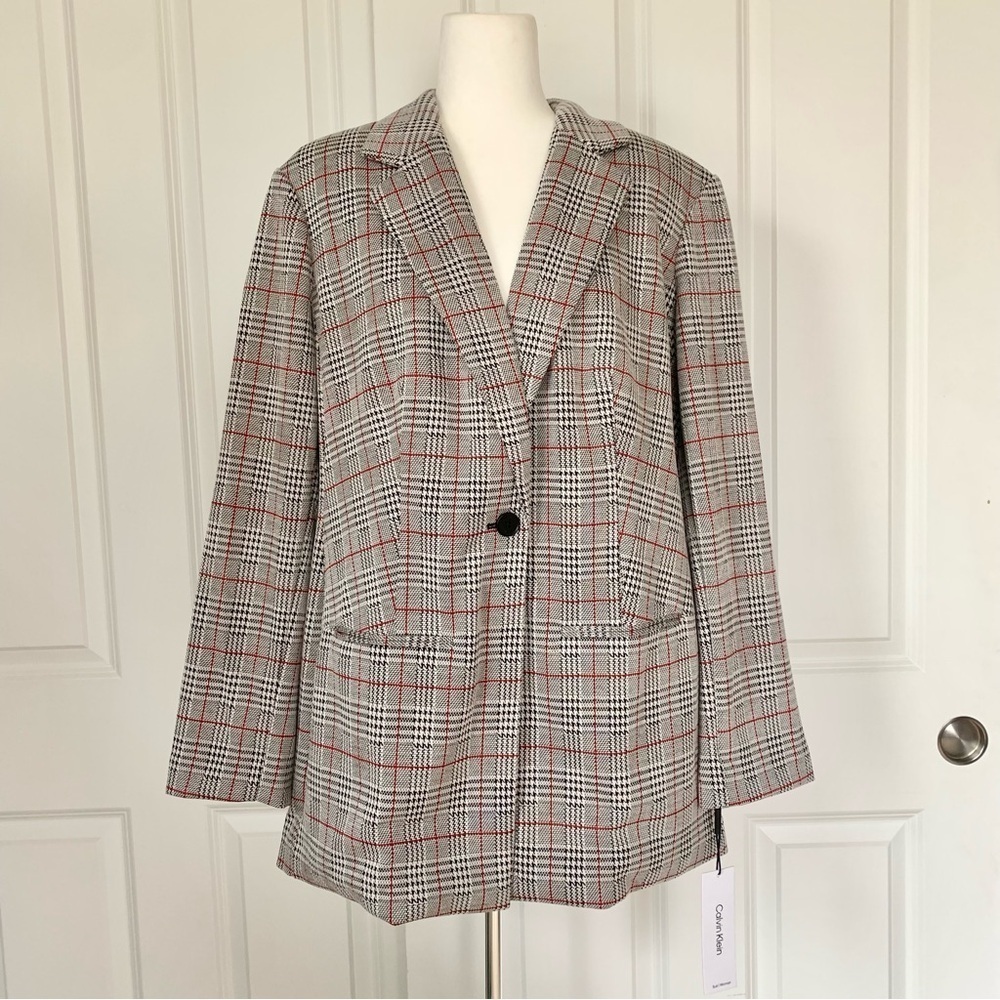 Calvin Klein 2X Plaid Single Button Blazer Preppy Career Old Money Houndstooth - Picture 2 of 16